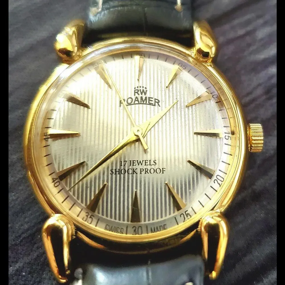 Rare Roamer‎ Brevete Swiss Mens Manual Watch Gld Cham Blk